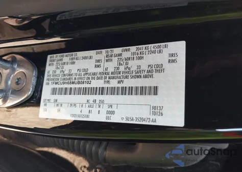 2021 Ford Escape Sel из США, поврежденный, VIN 1FMCU9H68MUB08102